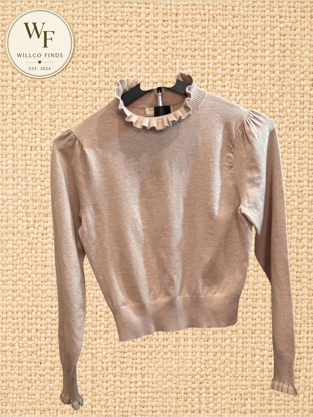 NWT entro Beige Ruffle-Neck & Puff Sleeve Sweater Small